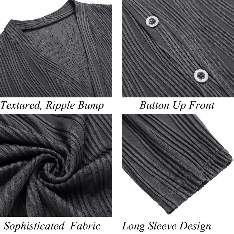 Men's Striped Texture Solid Color V-Neck Long Sleeve Shirt 31360621Y sold by Manly product image thumbnail 4