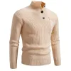 Men's Solid Color Cable Knit Button Stand Collar Chest Pocket Long Sleeve Sweater 69257717Y sold by Manly