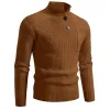 Men's Solid Color Cable Knit Button Stand Collar Chest Pocket Long Sleeve Sweater 69257717Y sold by Manly