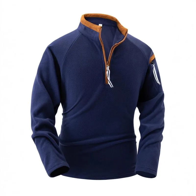 Men's Casual Solid Color Polar Fleece Zipper Stand Collar Long Sleeve Sweatshirt 81227859Y sold by Manly product image thumbnail 4