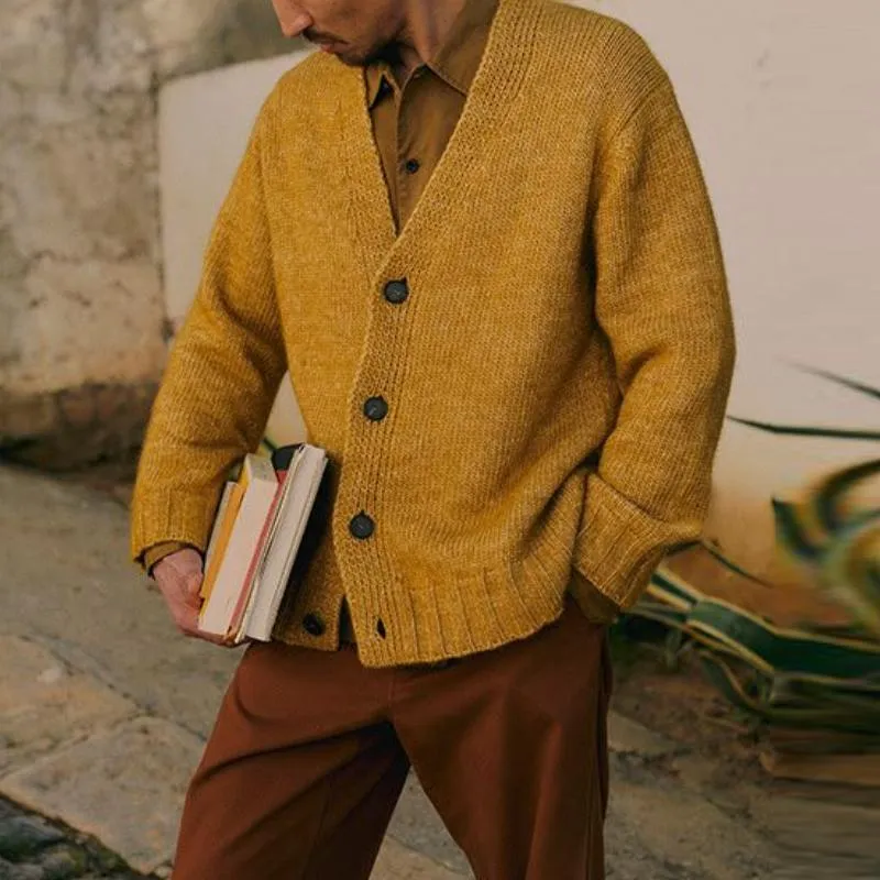 Men's Casual V-neck Single-breasted Solid Color Loose Knitted Cardigan 92921344M sold by Manly product image thumbnail 3