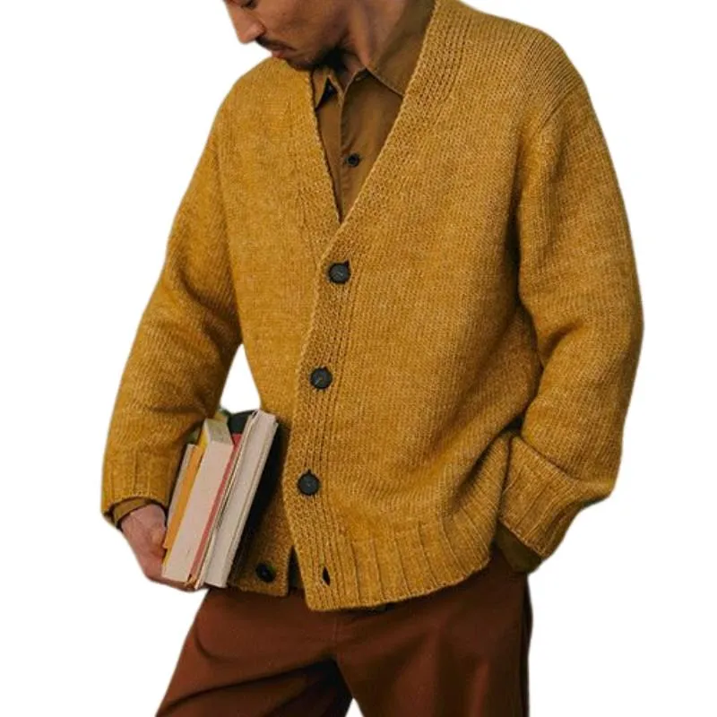 Men's Casual V-neck Single-breasted Solid Color Loose Knitted Cardigan 92921344M sold by Manly