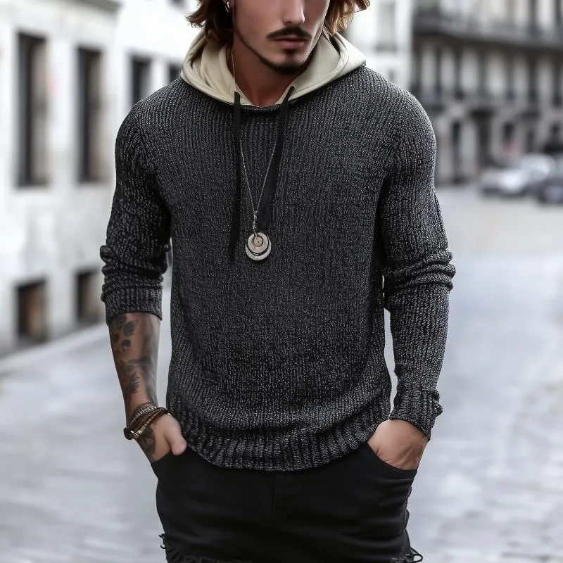 Men's Casual Patchwork Hooded Slim Fit Knitted Sweater 84080053M sold by Manly product image thumbnail 2