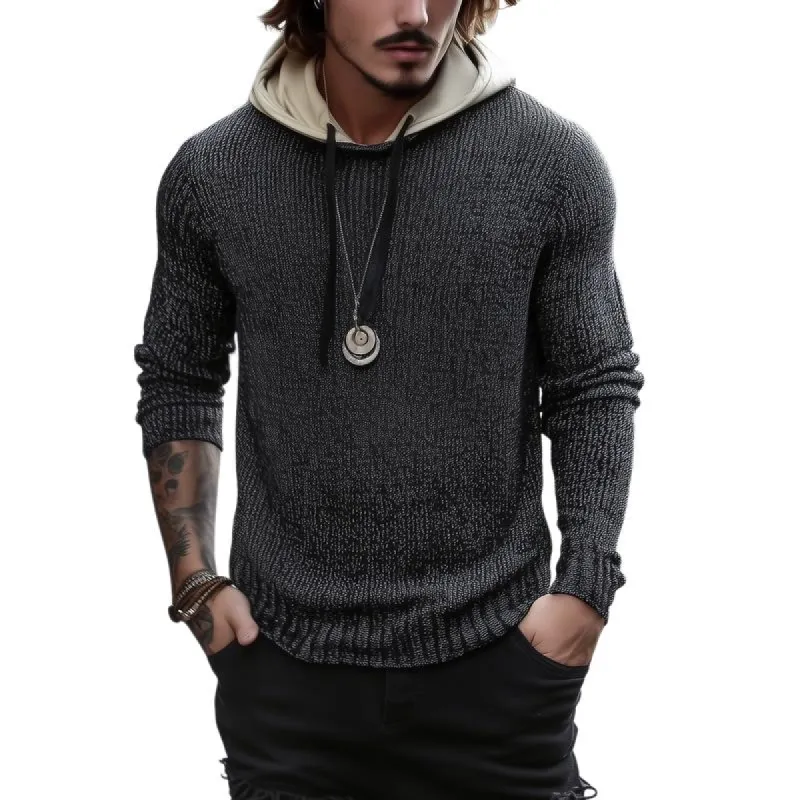 Men's Casual Patchwork Hooded Slim Fit Knitted Sweater 84080053M sold by Manly