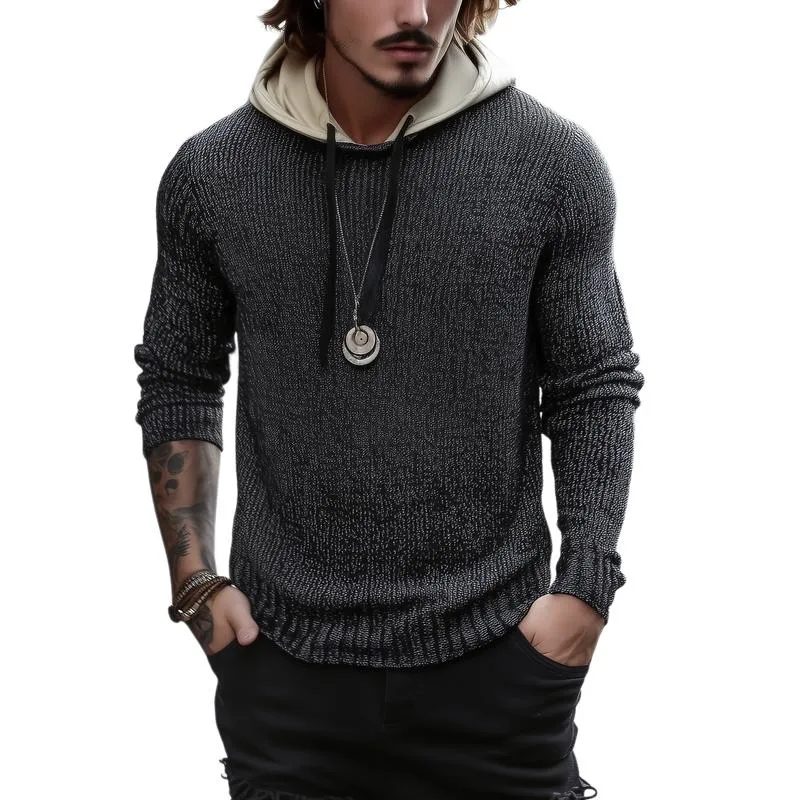Men's Casual Patchwork Hooded Slim Fit Knitted Sweater 84080053M sold by Manly