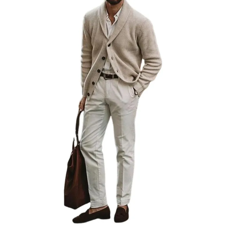 Men's Casual Lapel Single-breasted Solid Color Loose Knitted Cardigan 87368925M sold by Manly product image thumbnail 3