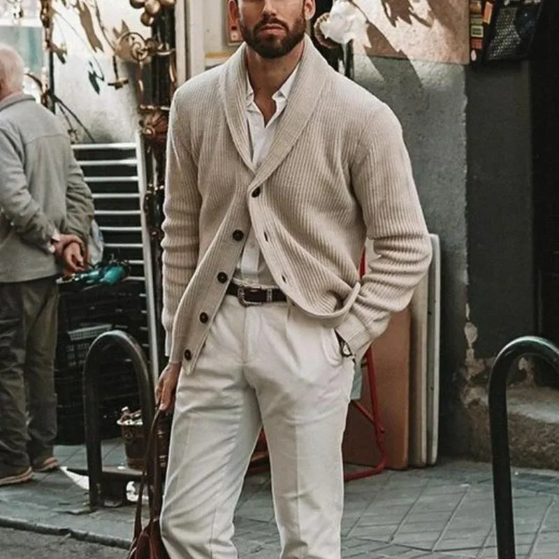 Men's Casual Lapel Single-breasted Solid Color Loose Knitted Cardigan 87368925M sold by Manly product image thumbnail 2