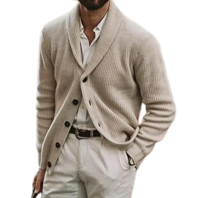 Men's Casual Lapel Single-breasted Solid Color Loose Knitted Cardigan 87368925M sold by Manly