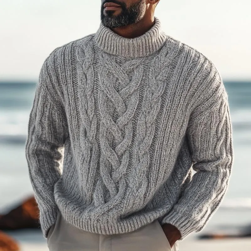 Men's Vintage Cable Turtleneck Loose Knit Pullover Sweater 43293735M sold by Manly product image thumbnail 2