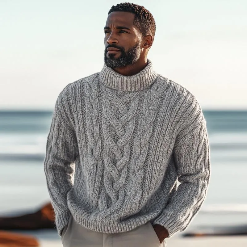 Men's Vintage Cable Turtleneck Loose Knit Pullover Sweater 43293735M sold by Manly product image thumbnail 3