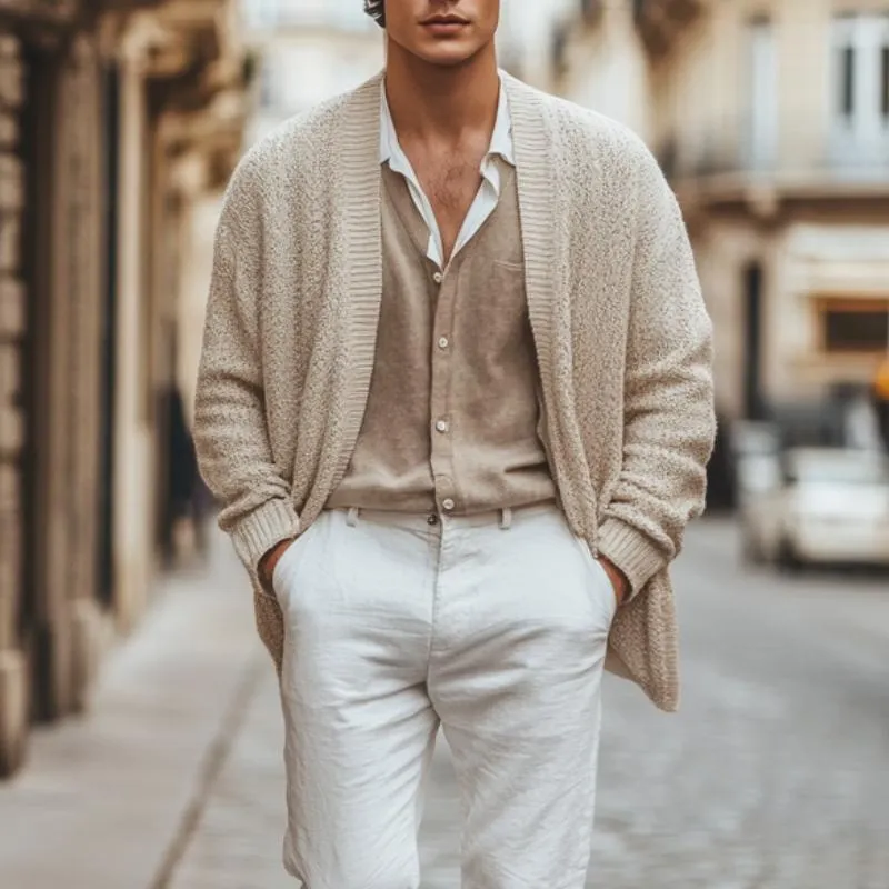 Men's Casual Collarless Solid Color Loose Knitted Cardigan 02004629M sold by Manly product image thumbnail 2