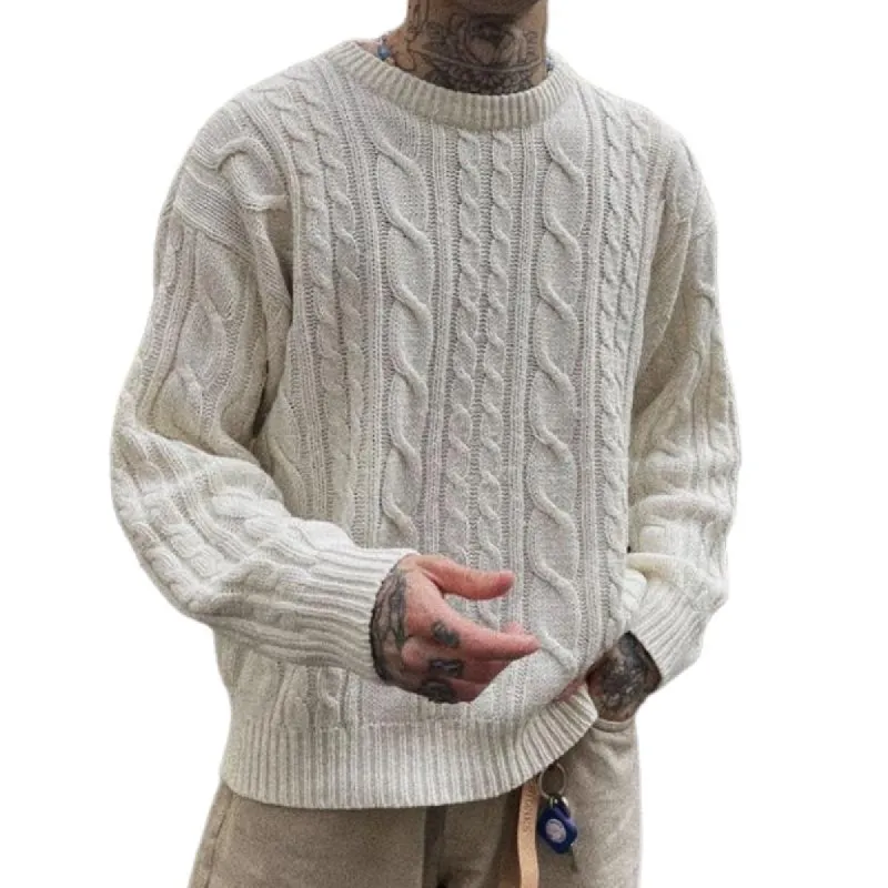 Men's Vintage Cable Crew Neck Loose Knit Sweater 93065636M sold by Manly