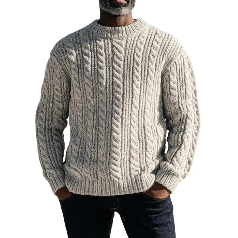Men's Vintage Cable Crew Neck Loose Knit Sweater 11202418M sold by Manly