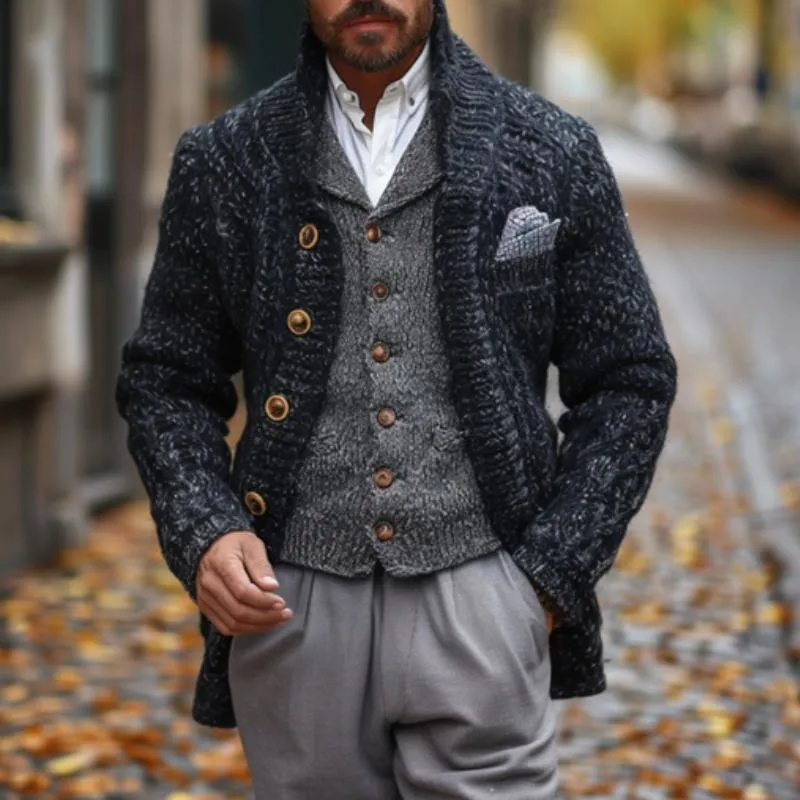 Men's Vintage Stand Collar Single Breasted Slim Fit Knitted Cardigan 45757906M sold by Manly product image thumbnail 2