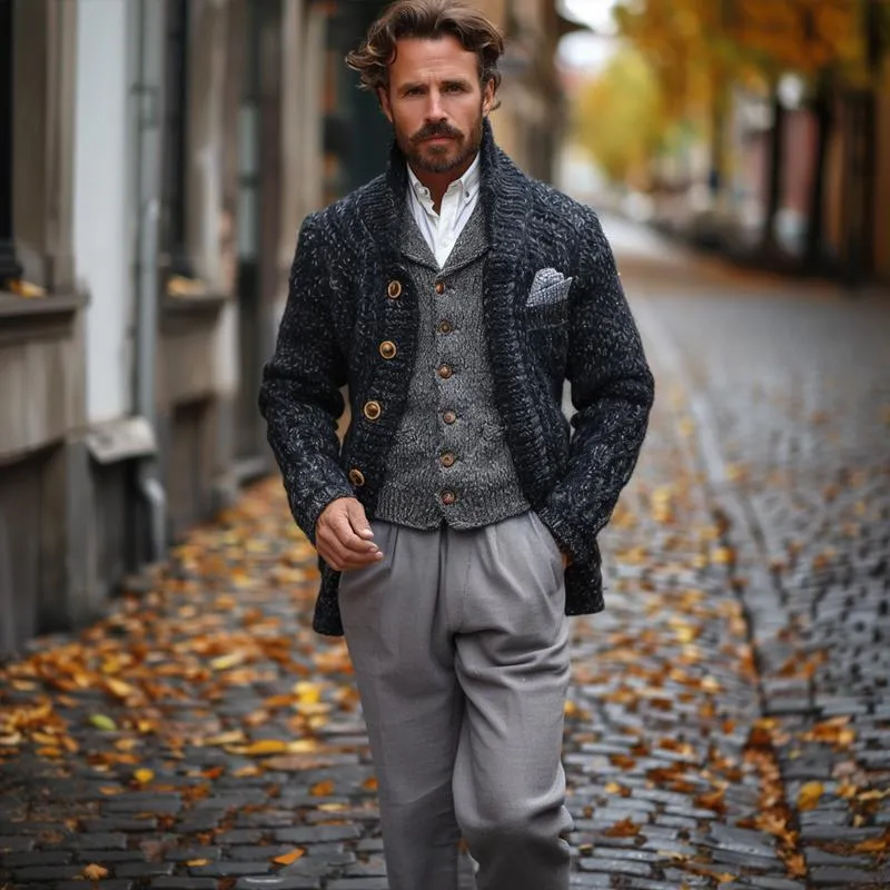 Men's Vintage Stand Collar Single Breasted Slim Fit Knitted Cardigan 45757906M sold by Manly product image thumbnail 3