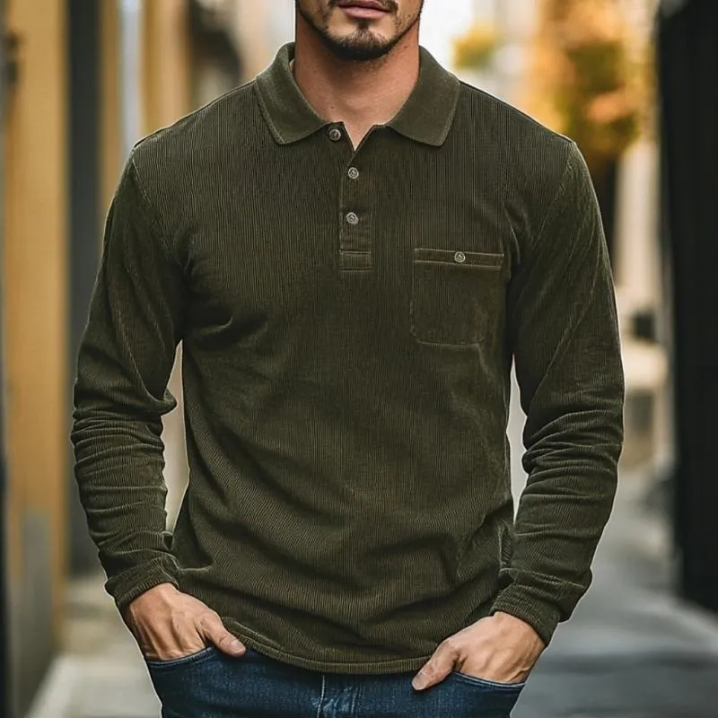 Men's Vintage Corduroy Chest Pocket Long Sleeve Polo Shirt 40932882Y sold by Manly product image thumbnail 3