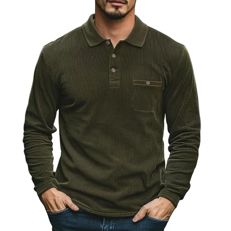Men's Vintage Corduroy Chest Pocket Long Sleeve Polo Shirt 40932882Y sold by Manly