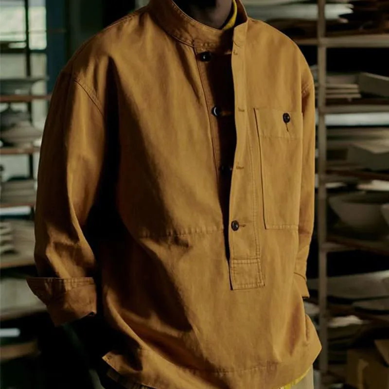 Men's Vintage Suede Stand Collar Button Sweatshirt 45985428U sold by Manly product image thumbnail 2