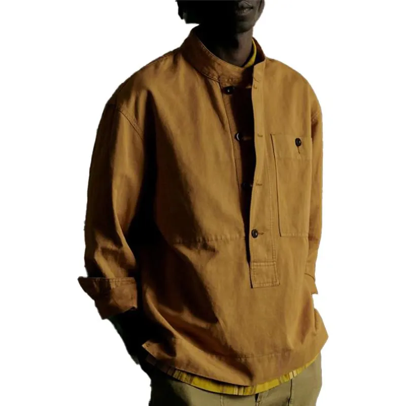 Men's Vintage Suede Stand Collar Button Sweatshirt 45985428U sold by Manly