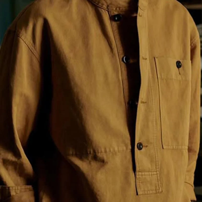 Men's Vintage Suede Stand Collar Button Sweatshirt 45985428U sold by Manly product image thumbnail 3