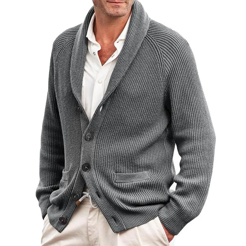 Men's Casual Solid Color Single Breasted Lapel Knit Cardigan 52509019Y sold by Manly