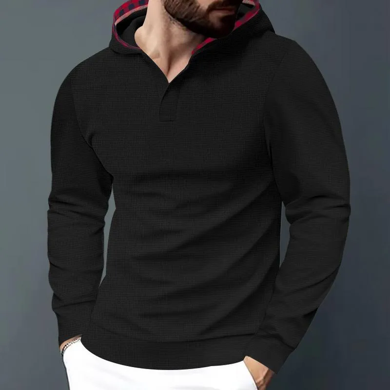Men's Casual Solid Color Waffle Hooded Long Sleeve T-Shirt 28805241Y sold by Manly product image thumbnail 3