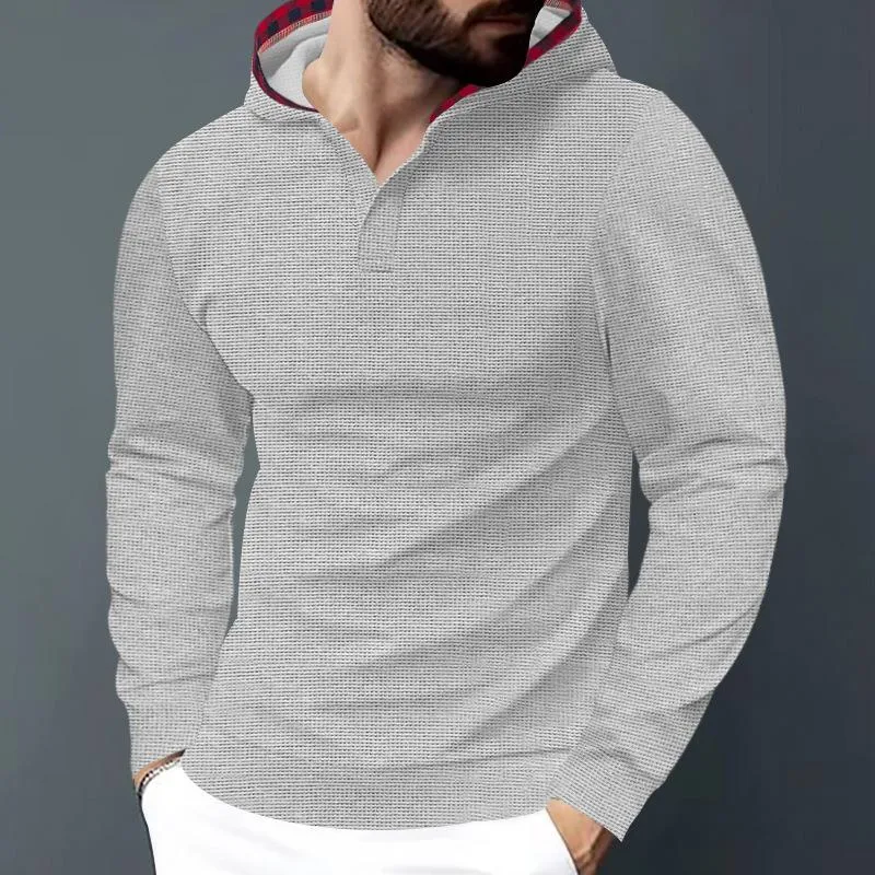 Men's Casual Solid Color Waffle Hooded Long Sleeve T-Shirt 28805241Y sold by Manly product image thumbnail 2