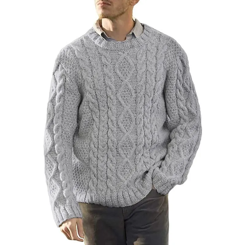 Men's Casual Solid Color Cable Round Neck Long Sleeve Sweater 81936064Y sold by Manly