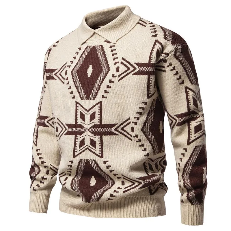 Men's Vintage Jacquard Lapel Long Sleeve Sweater 53660230Y sold by Manly