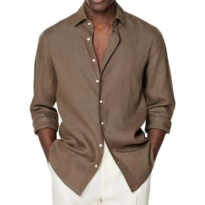 Men's Solid Color Lapel Casual Long Sleeve Shirt 41419909X sold by Manly