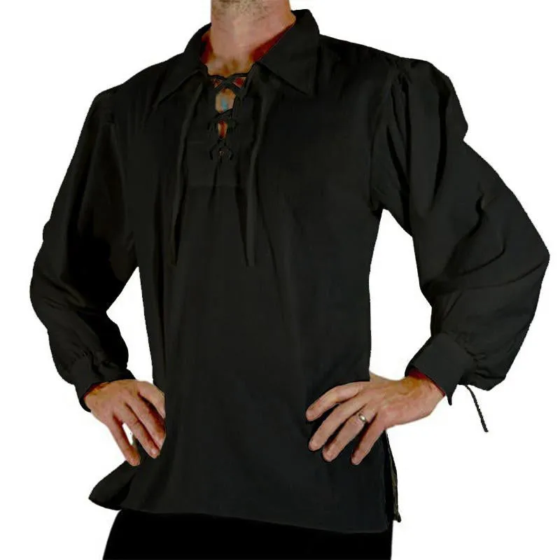 Men's Solid Color Lapel Tie Long Sleeve Shirt 56886117X sold by Manly product image thumbnail 2