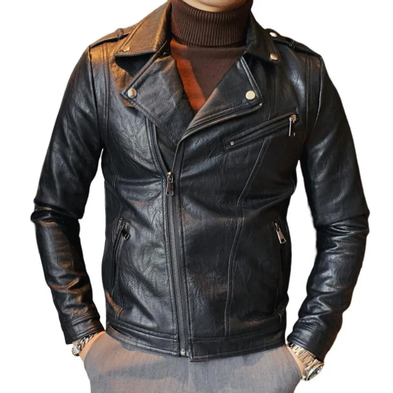 Men's Vintage Casual Leather Zipper Pocket Jacket 47340611TO sold by Manly