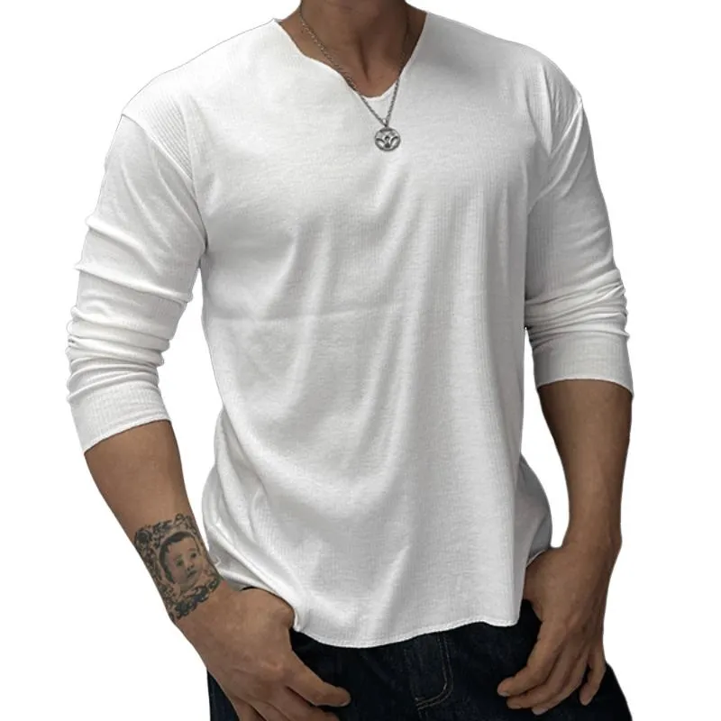 Men's Retro Casual Striped V-Neck Long Sleeve T-Shirt 00010198TO sold by Manly