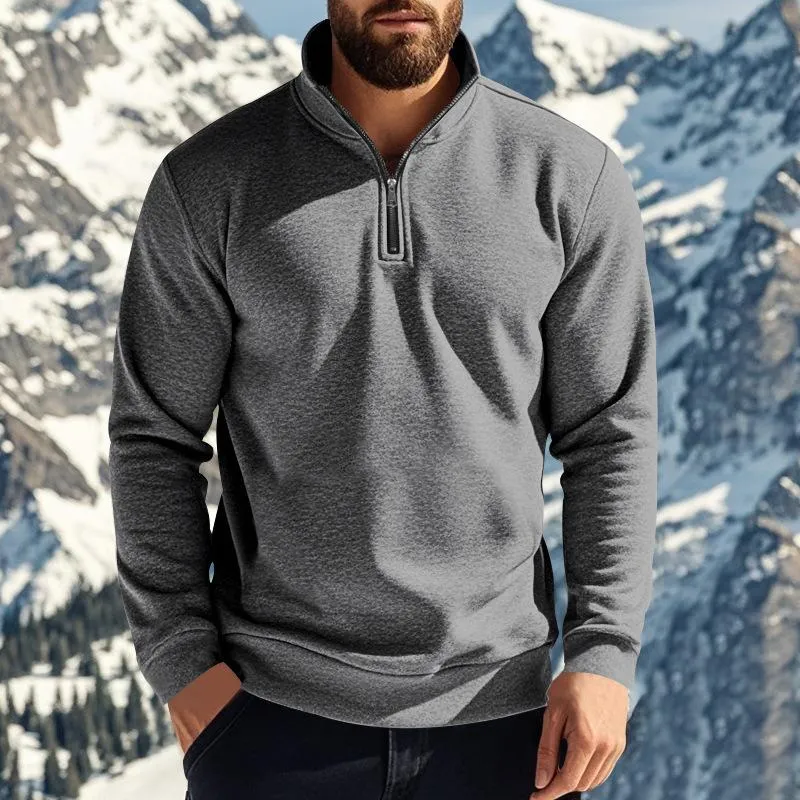 Men's Casual Solid Color Fleece Zipper Stand Collar Loose Sweatshirt 22895255M sold by Manly product image thumbnail 5