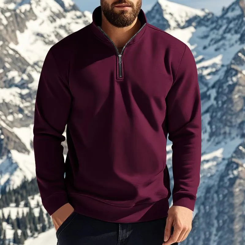 Men's Casual Solid Color Fleece Zipper Stand Collar Loose Sweatshirt 22895255M sold by Manly product image thumbnail 3