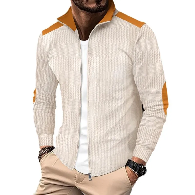 Men's Casual Colorblock Patchwork Lapel Zip-up Loose Jacket 15647074M sold by Manly