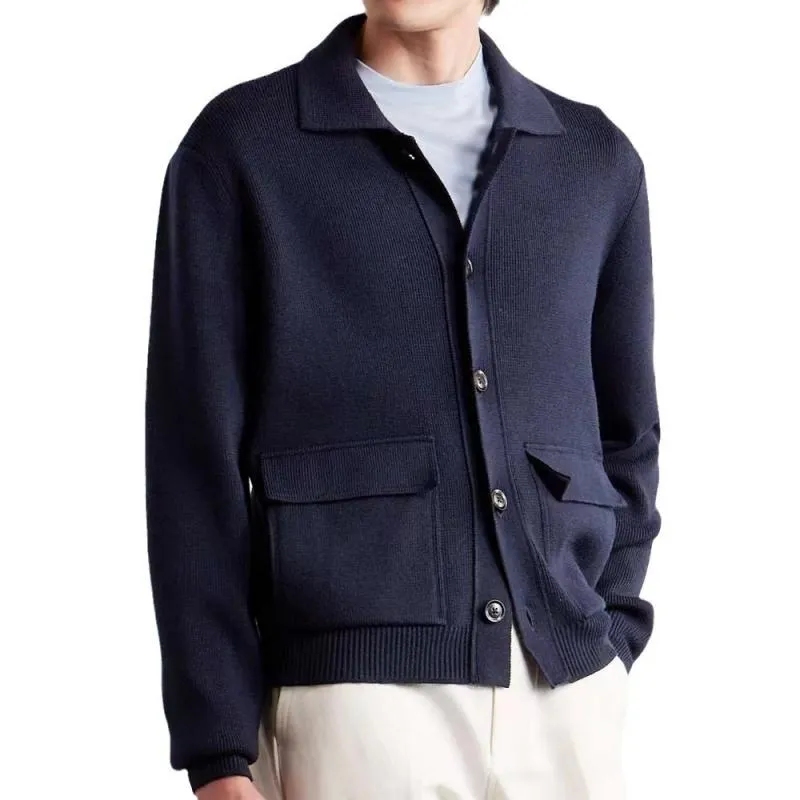 Men's Casual Lapel Single Breasted Patch Pocket Jacquard Knit Cardigan 75060310M sold by Manly