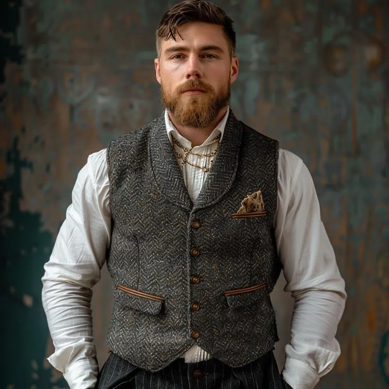 Men's Vintage Herringbone Lapel Suit Vest 91834791Y sold by Manly product image thumbnail 3