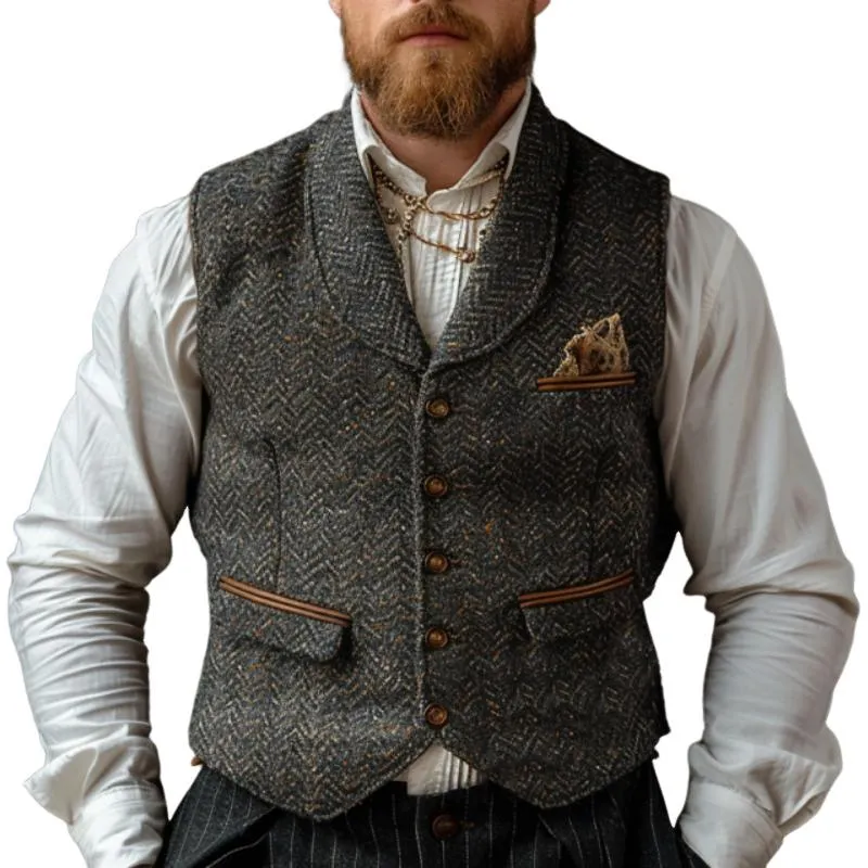 Men's Vintage Herringbone Lapel Suit Vest 91834791Y sold by Manly