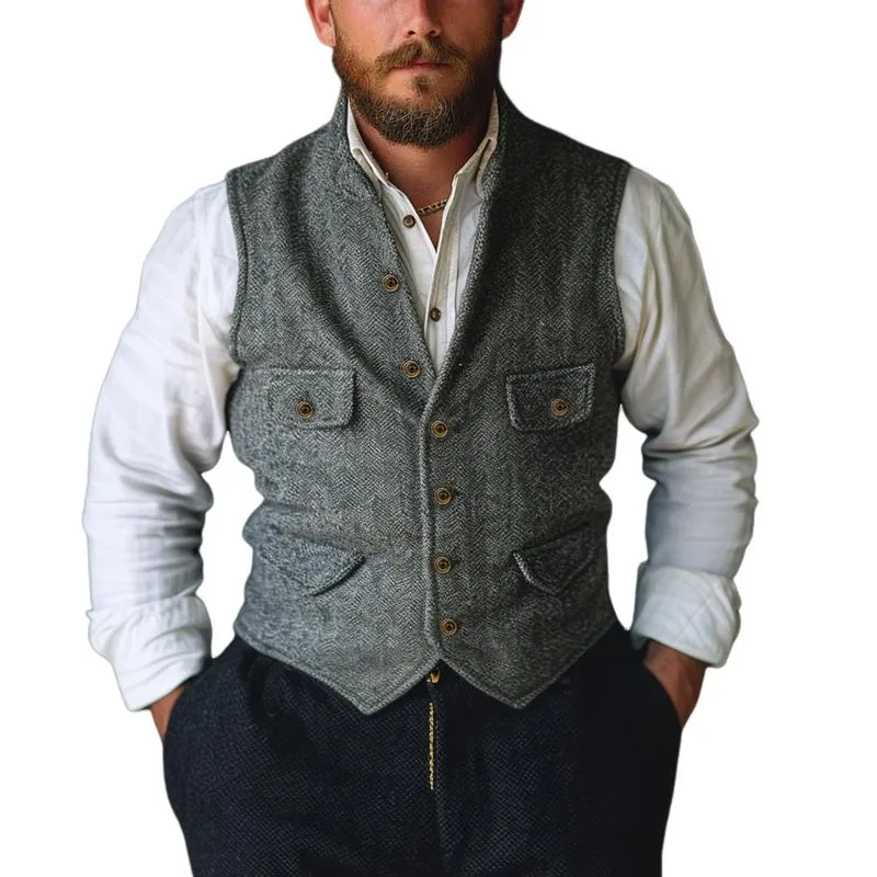 Men's Vintage Herringbone Multi-Pocket Suit Vest 55207313Y sold by Manly