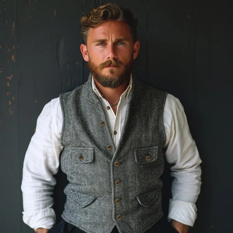 Men's Vintage Herringbone Multi-Pocket Suit Vest 55207313Y sold by Manly product image thumbnail 3