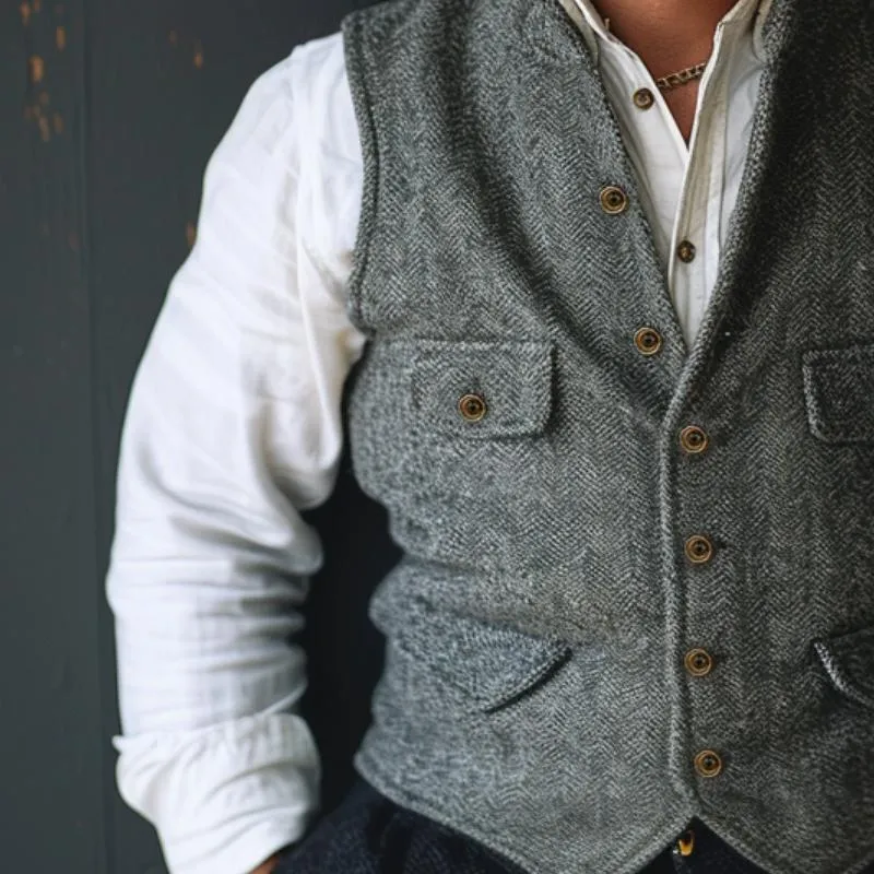 Men's Vintage Herringbone Multi-Pocket Suit Vest 55207313Y sold by Manly product image thumbnail 2