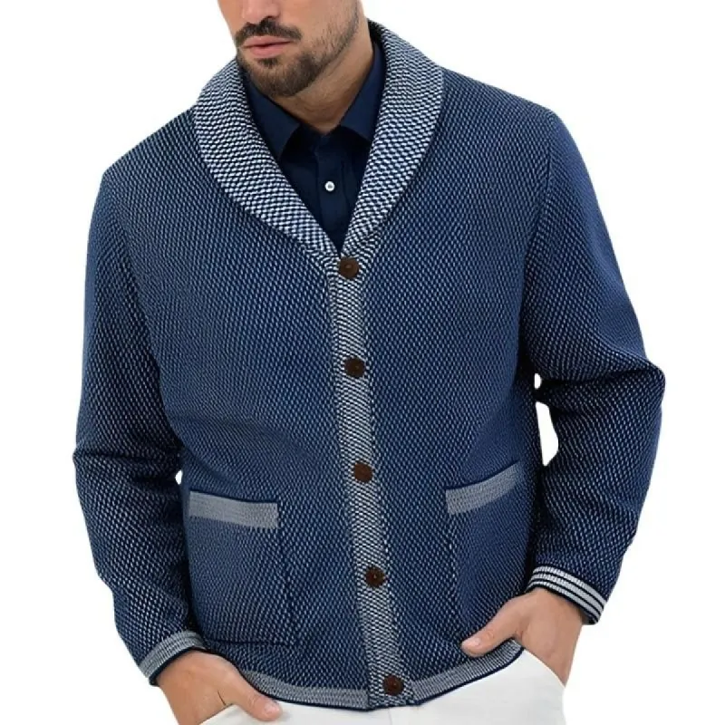 Men's Casual Lapel Single Breasted Patch Pocket Jacquard Knit Cardigan 54951119M sold by Manly