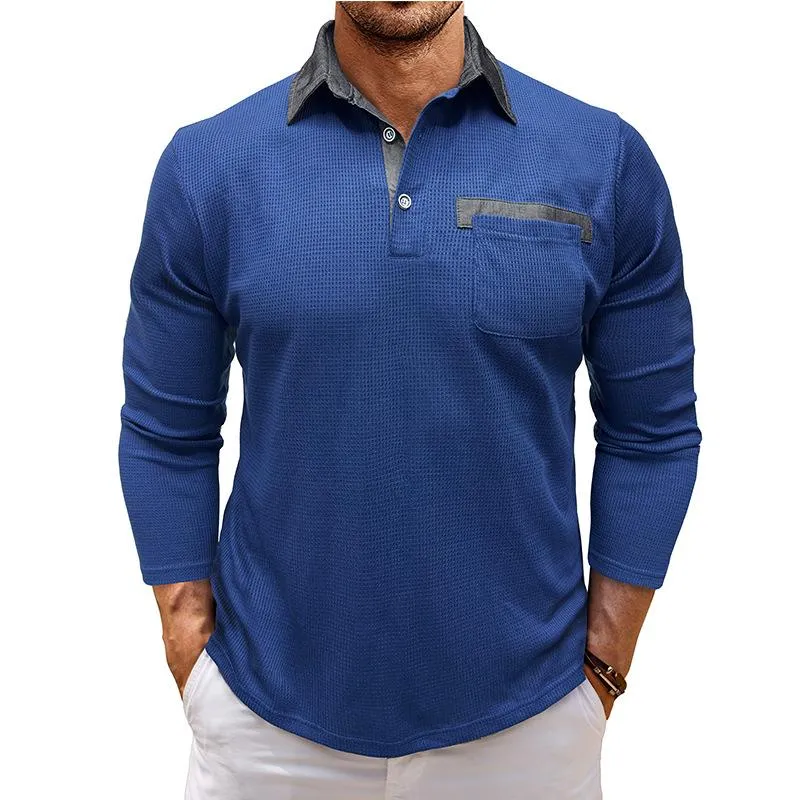 Men's Casual Colorblock Waffle Patch Pocket Slim Fit Long Sleeve Polo Shirt 62305108M sold by Manly product image thumbnail 4