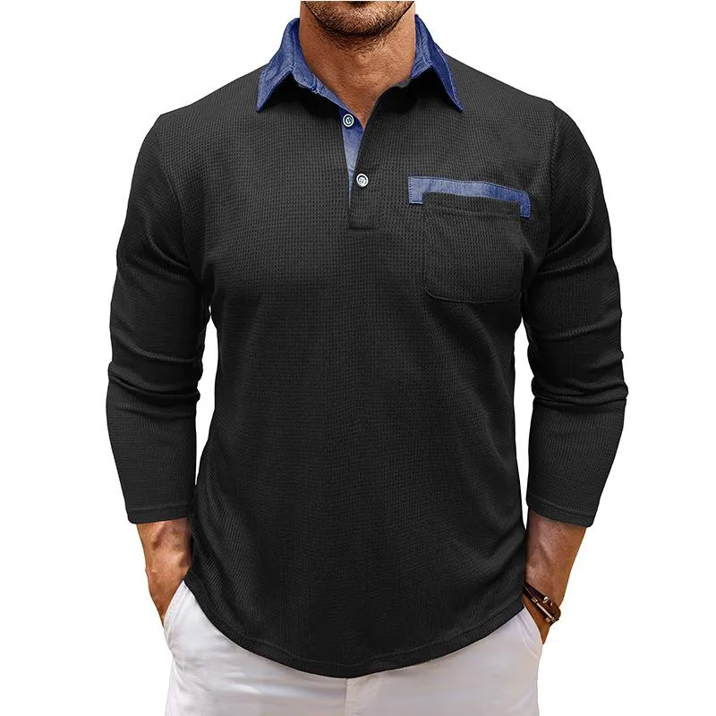 Men's Casual Colorblock Waffle Patch Pocket Slim Fit Long Sleeve Polo Shirt 62305108M sold by Manly product image thumbnail 2