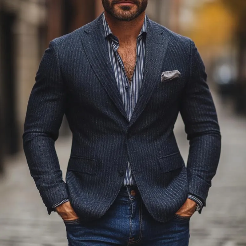 Men's Vintage Herringbone Notch Lapel Slim Fit Single Breasted Blazer 64423369M sold by Manly product image thumbnail 2