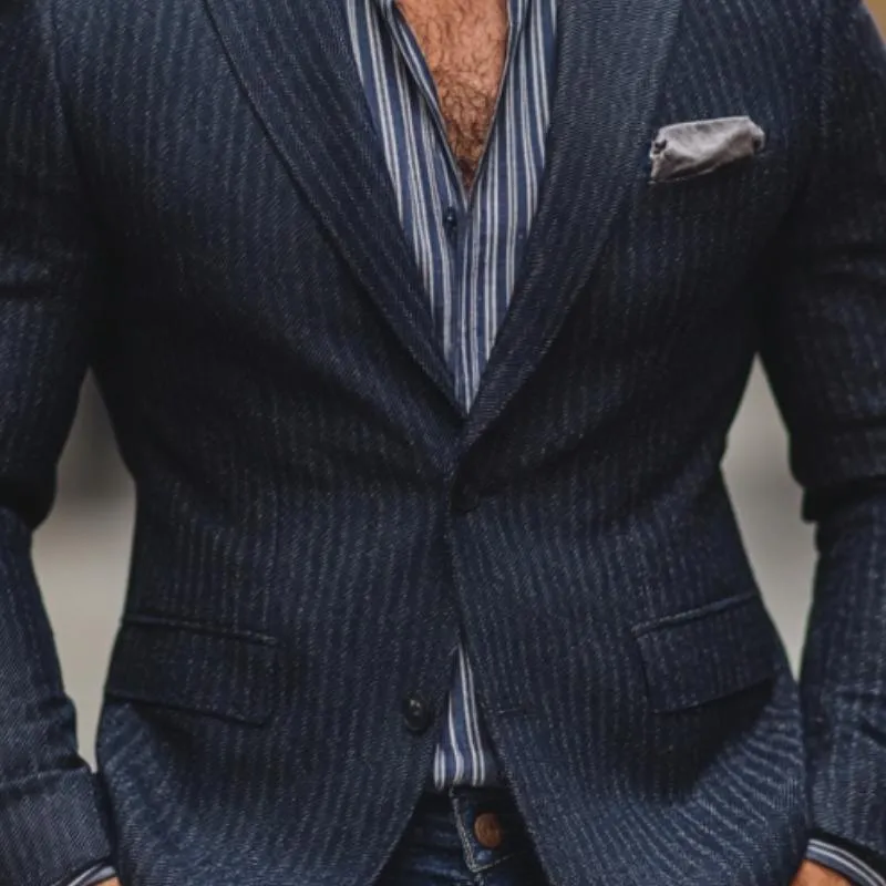 Men's Vintage Herringbone Notch Lapel Slim Fit Single Breasted Blazer 64423369M sold by Manly product image thumbnail 3