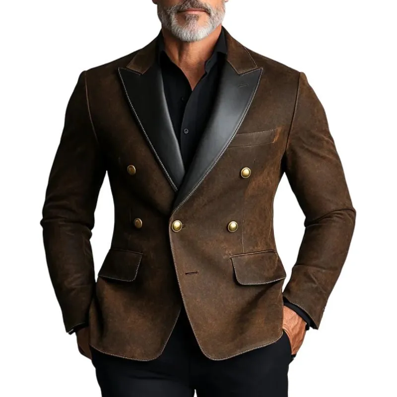 Men's Vintage Suede Stitching Leather Collar Blazer 60084705Y made by Manly