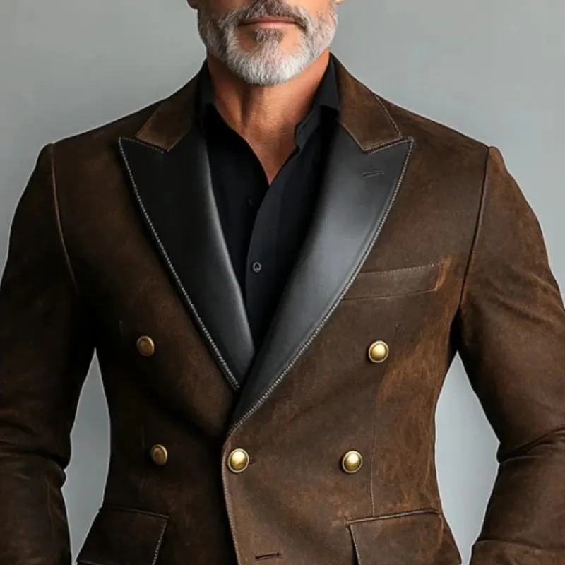 Men's Vintage Suede Stitching Leather Collar Blazer 60084705Y sold by Manly product image thumbnail 2