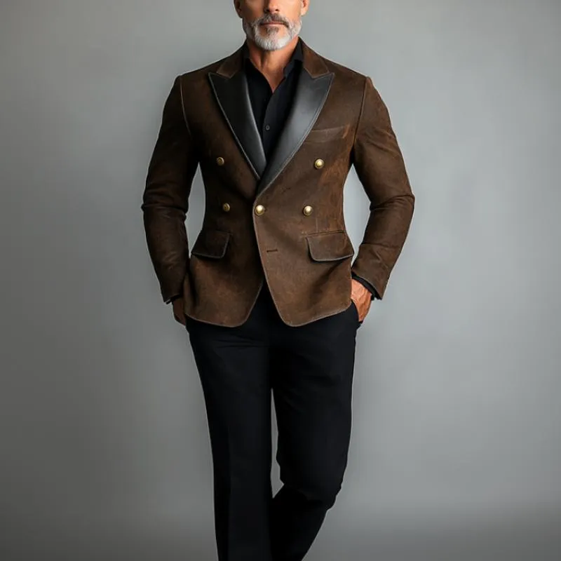 Men's Vintage Suede Stitching Leather Collar Blazer 60084705Y sold by Manly product image thumbnail 4